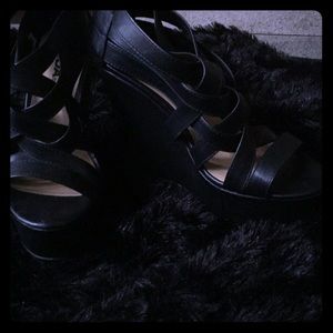Black leather wedges size7